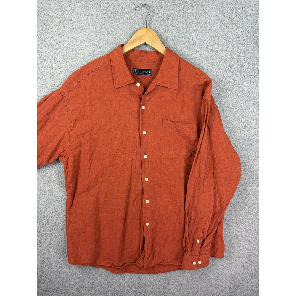Riggings Shirt Mens XL Orange Linen Cotton Long Sleeve Button Front Casual Mens
